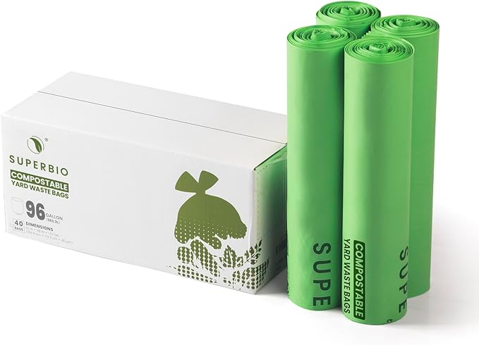 SUPERBIO 96 Gallon Compostable Lawn & Leaf Bags, Extra Thick 1.57 Mil, Large by SUPERBIOCOMPOSTABLEBAGS