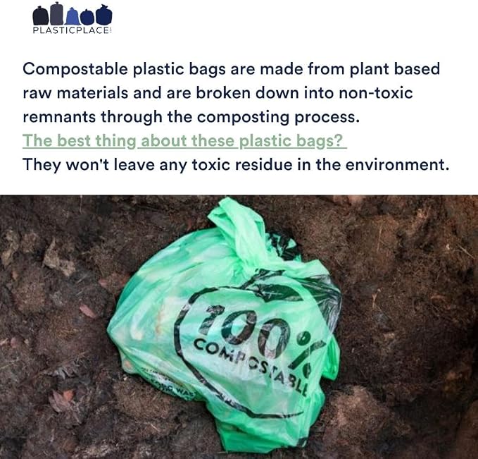 Plasticplace 40-45 Gallon Compostable Trash Bags │ 1 Mil │ Green Tint Garbage - Image 2