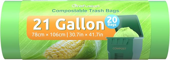 GreFusion Compostable Trash Bags 21 gallon, Extra Thick 1.28 Mills, Fits13-25 by GreFusion