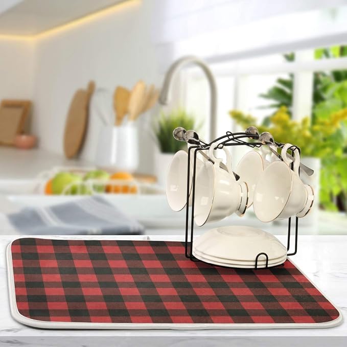 Red and Black Buffalo Plaid Dish Drying Mat 18x24 - Image 5