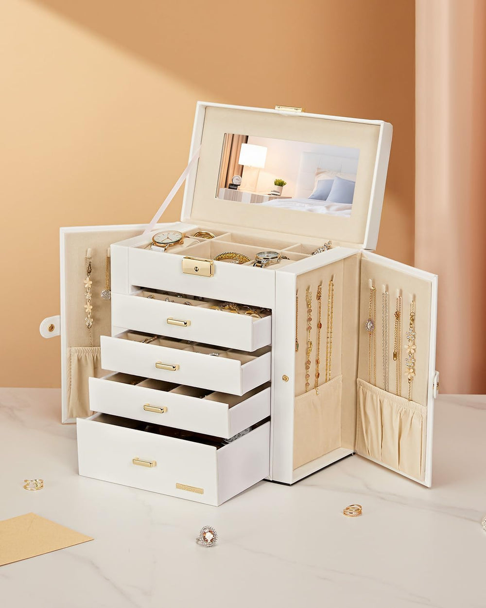 Homde Large Jewelry Box for Women: 5-Layer Organizer with Lock for Dresser
