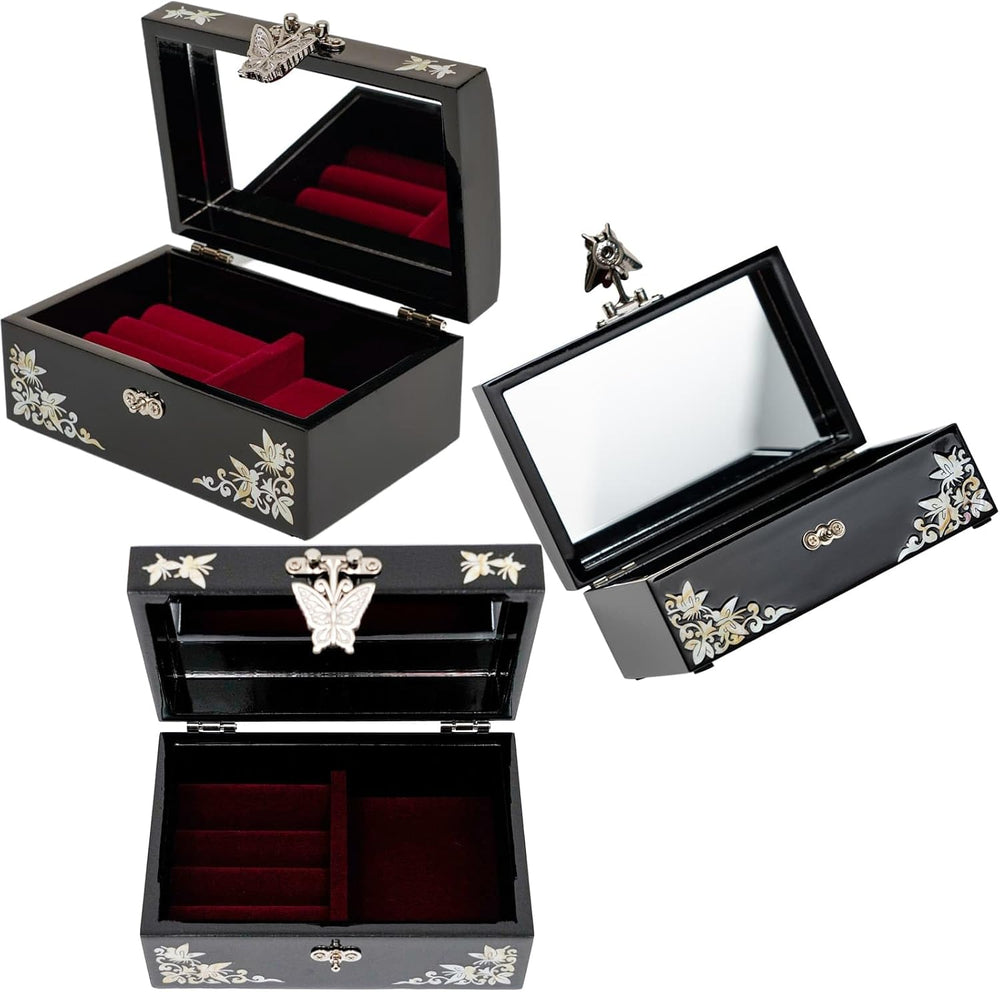 February Mountain Korean Mother of Pearl Jewelry Box – Red Floral Peony Desig...