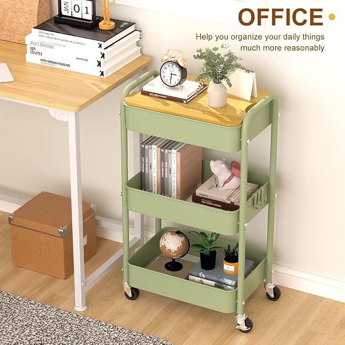 3 Tier Metal Utility Cart, Rolling Storage Cart - Image 2