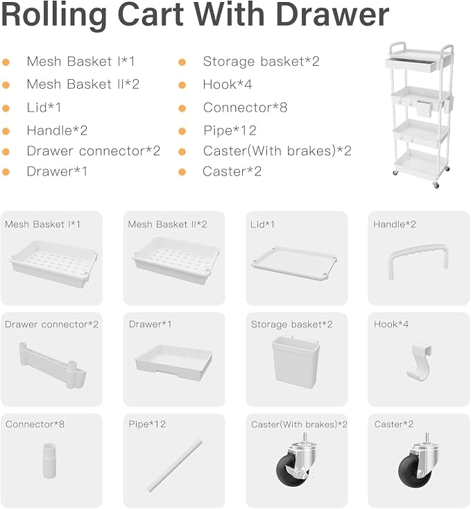 4 Tier Rolling Cart Organizer, Art Craft Diaper Bedside Snack Laundry Room - Image 7