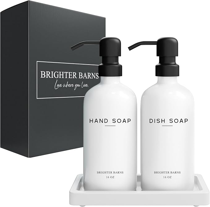 White Glass Hand and Dish Soap Dispenser Set by Brighter Barns - Image 8
