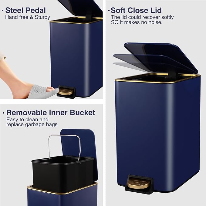 Small Bathroom Trash Can with Lid Soft Close, 1.8 Gallon Stainless Steel - Image 2