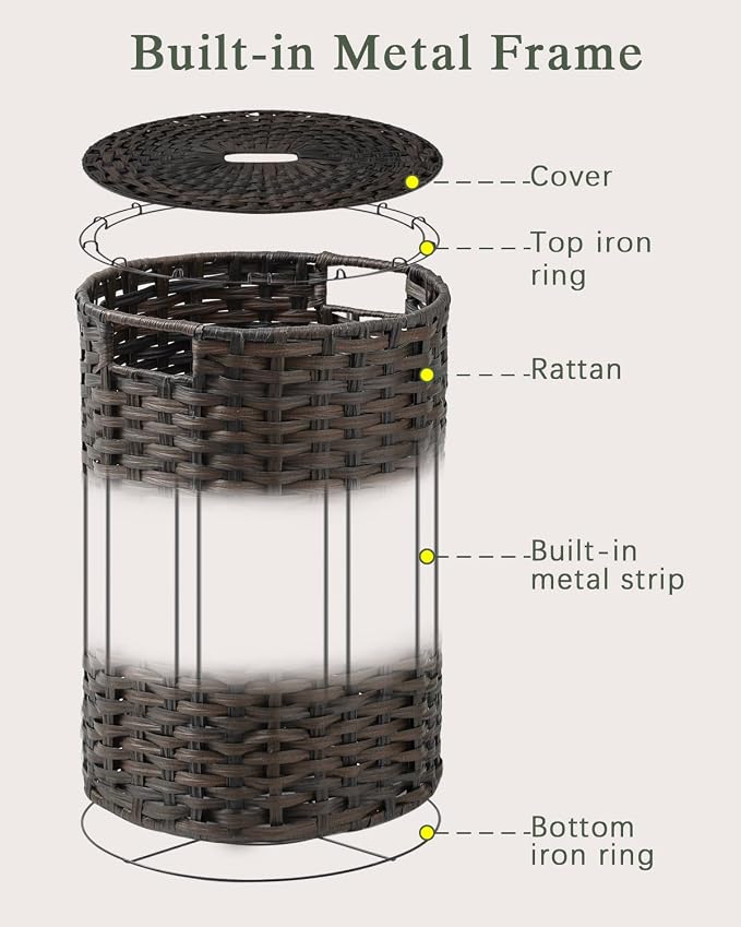 Laundry Basket with Lid Round Rattan Laundry Hamper with Lid and Handles 29.1 - Image 8