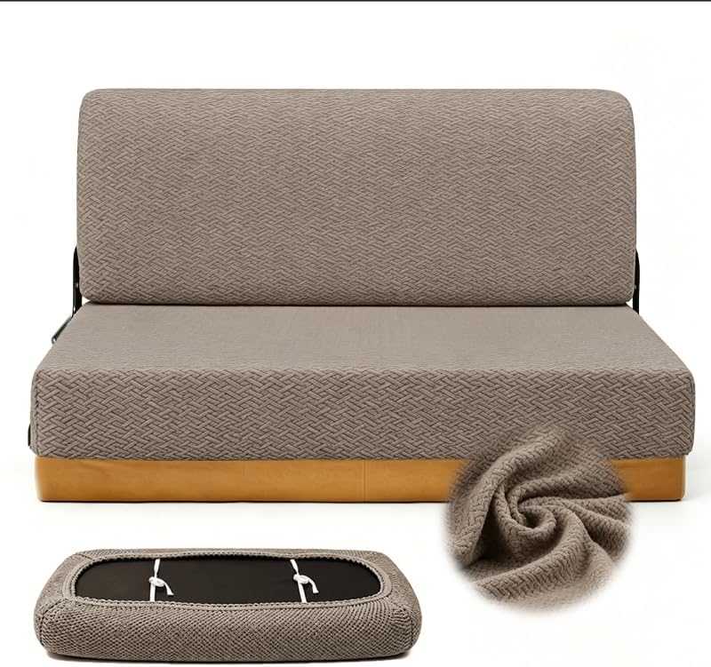 2 Piece RV Couch Covers for Jackknife Sofa Bed,Strap On RV Jackknife Sofa Cover,Anti Slip RV Couch Cover for RV Cushion Covers(Khaki)