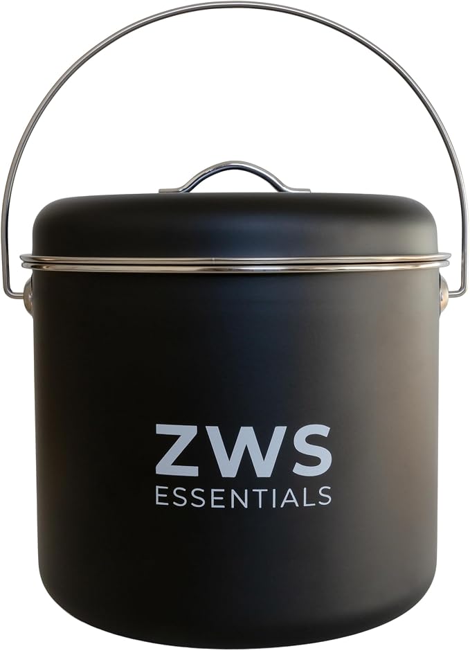 Black Stainless Steel Compost Bin | 6.5L Odor-Free Kitchen Countertop Food by ZWSEssentials