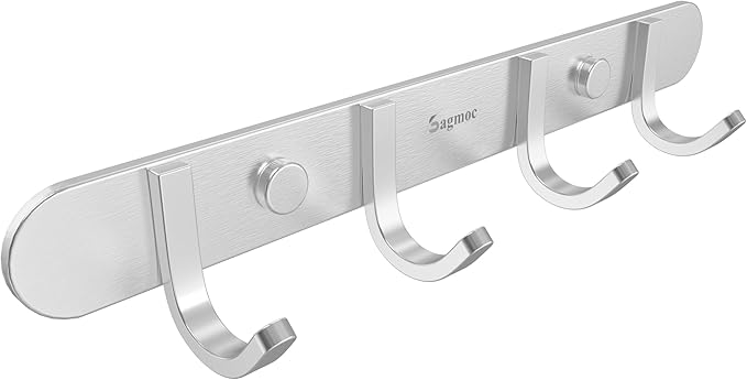 Coat Hook Rack Brushed Nickel 10.6-Inch Coat&Towel Hook Rail Wall Mounted by Sagmoc