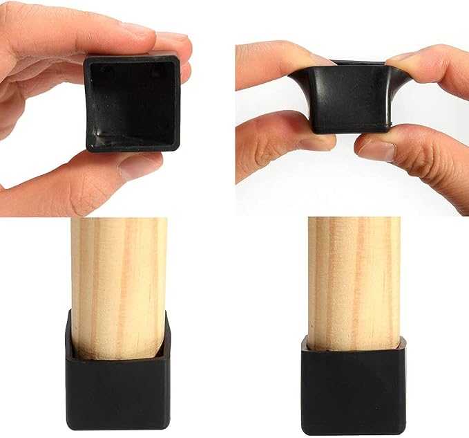 12 Pcs Black Square Anti-Slip Rubber Leg Tips Chair Leg Caps Furniture Floor - Image 5