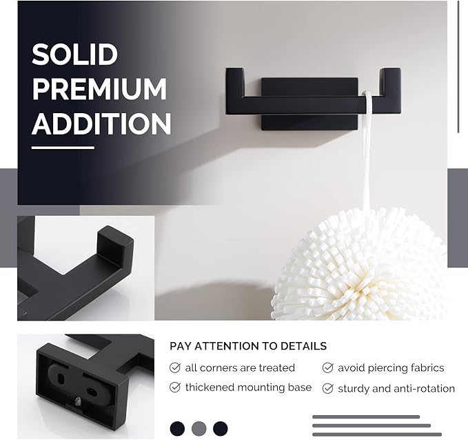 Angle Simple Double Towel Hook Matte Black, Stainless Steel Bathroom Towel - Image 4