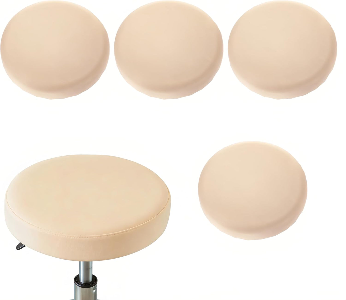 4-Pack Round Stool Covers, 16-18 Inch Bar Stool Cushion Covers, Elastic Washable Dustproof Stool Covers, Suitable for Decoration in Bars, Kitchens, Cafes and Offices, Beige