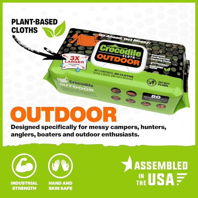 Crocodile Cloth Outdoor Cleaning Wipes – 80 Count Plant-Based Cloths, Skin Safe - Image 2
