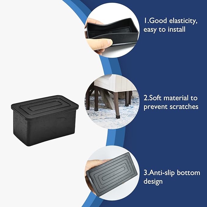 4 Pcs 1" x 2" Rectangular Rubber Chair Leg Caps, PVC Table Leg Covers, Flexible - Image 4