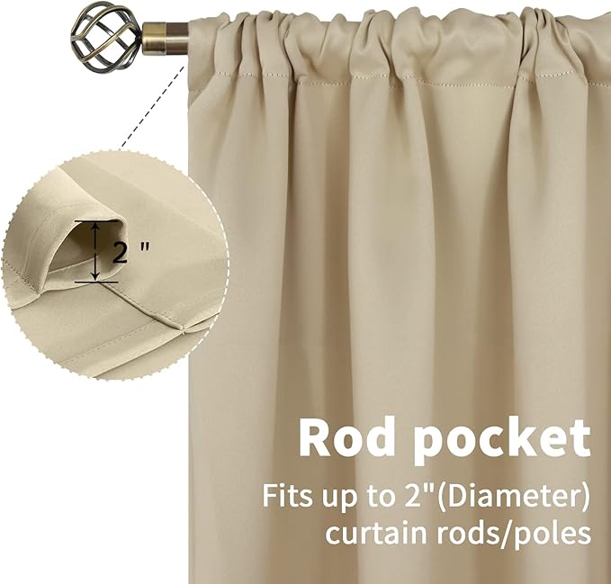 BGment Beige Blackout Curtains 63 Inches Length - Image 4