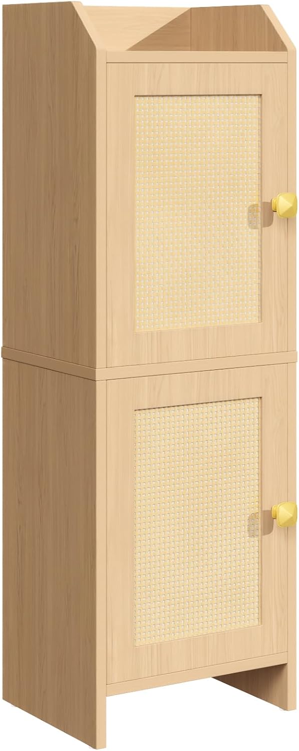 Rattan Narrow Bathroom Storage Cabinet, 7.9''D x 9.8''W x 29....