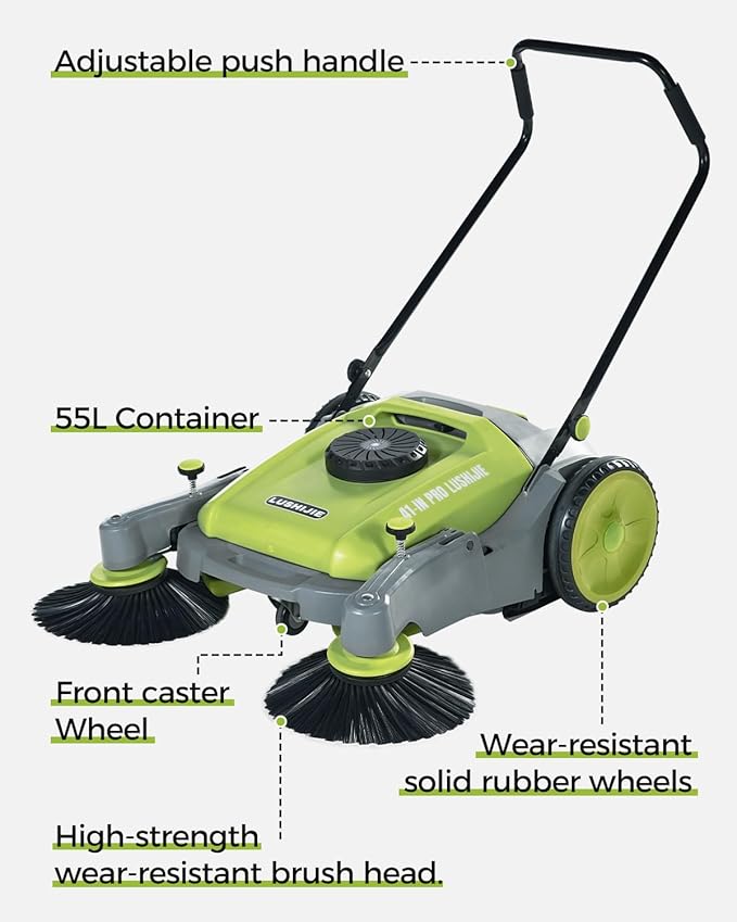 41" Industrial Walk-Behind Hand Push Floor Sweeper | Commercial 55L Large - Image 2