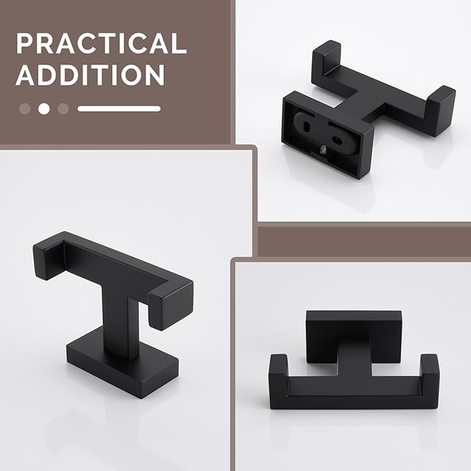 Angle Simple Bathroom Towel Hooks, Stainless Steel Shower Double Robe Coat Hooks - Image 8