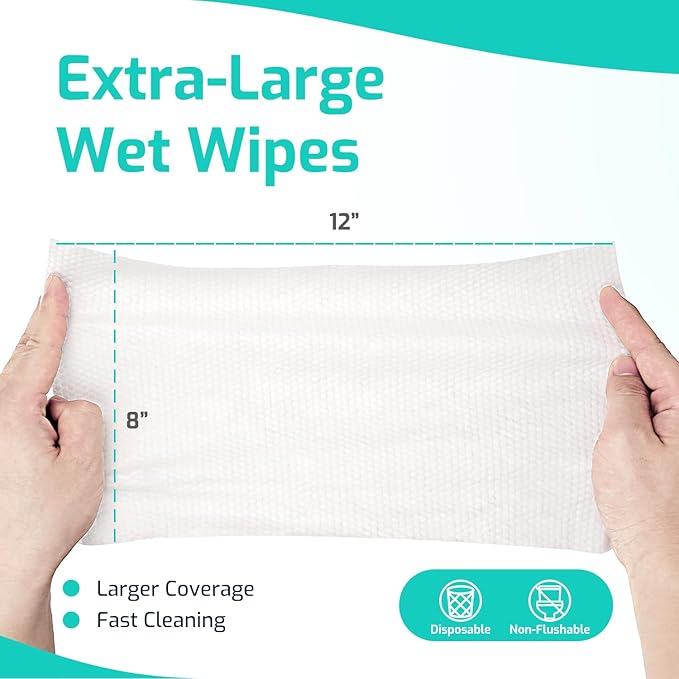 SUNKISS Trustplus Wet Wipes for Adult No Rinse, Extra Large 8”x12” Body - Image 2
