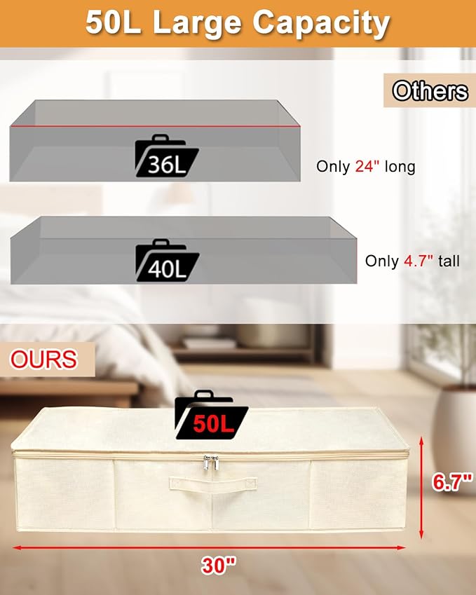 Under Bed Storage, 2 Pack Clothing Storage Bags W/Upgraded Handles, Large - Image 2