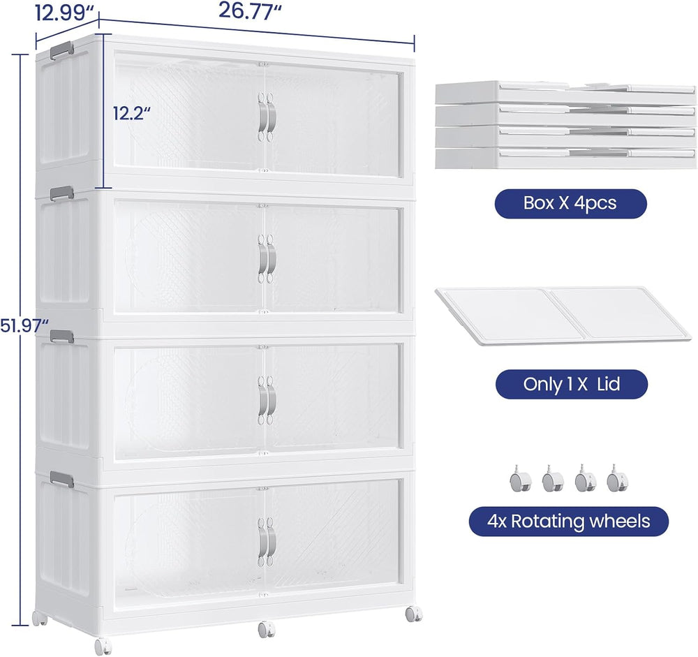 120Gal/480QT 4-Tiers Extra Large Stackable Storage Bins with Lid, Collapsible...