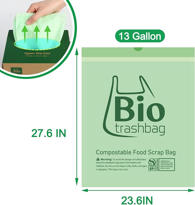 13 Gallon Compostable Trash Bags, Biodegradable Drawstring Compost Food Waste - Image 2