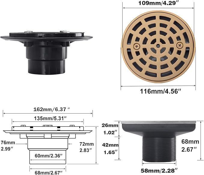 RANDOM Round Shower Drain SUS304 Stainless Steel Champagne Bronze Shower Drain - Image 2