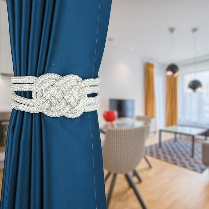 2 Pack Magnetic Curtain Tiebacks, Hand Weave Rope Knot Decorative Curtain - Image 5