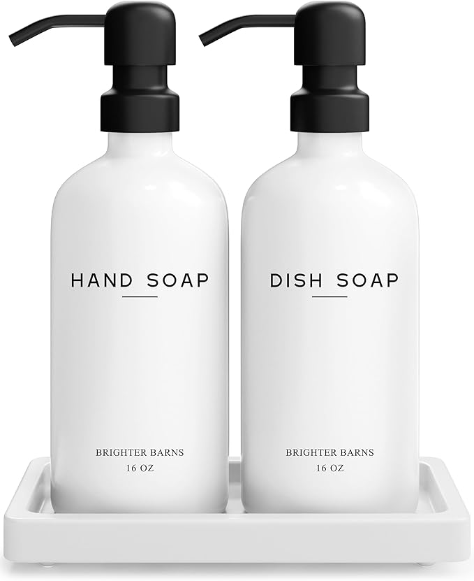White Glass Hand and Dish Soap Dispenser Set by Brighter Barns by BrighterBarns