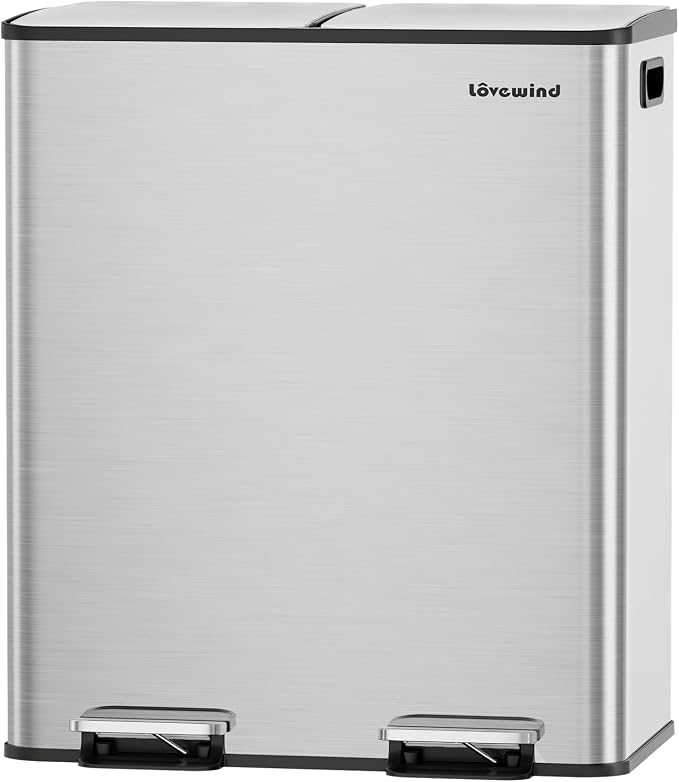 Lovewind Kitchen Trash Can, 2 x 8 Gallon Stainless Steel Trash and Recycle Bin by LOVEWIND