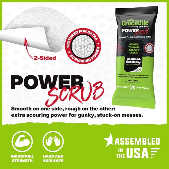 Crocodile Cloth PowerSCRUB Cleaning Wipes – 10 Dual-Surface Cloths, Heavy-Duty - Image 4
