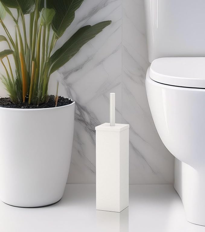 Gatco 1488W Elegant Square Toilet Brush Holder, Matte White - Image 4