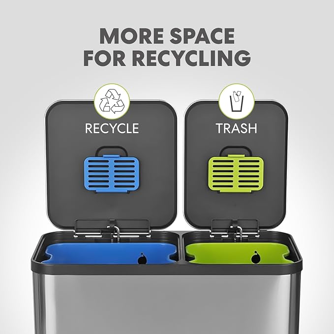 Simpli-Magic 18.5 Gallon Dual Compartment Step Trash Can – Kitchen Garbage Can - Image 3
