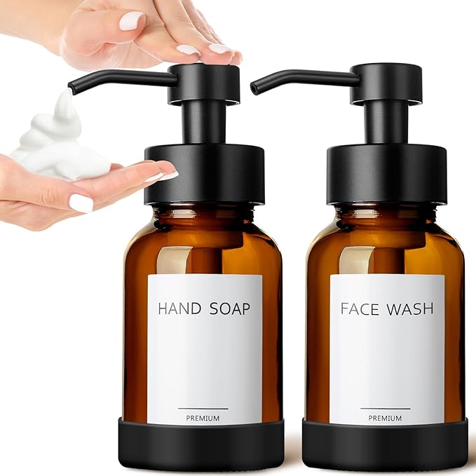 GMISUN Amber Foam Soap Dispenser, 8.5 Fl oz Amber Glass Foaming Hand Soap by GMISUN