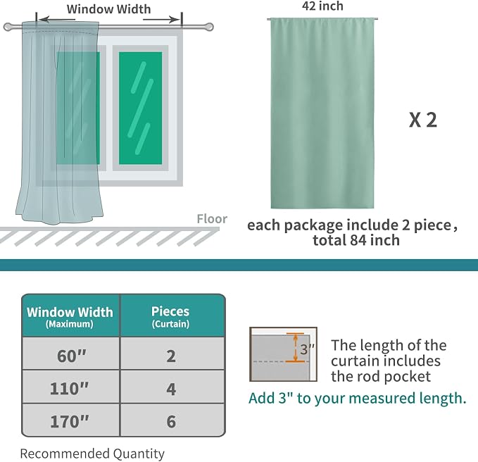 BGment Sage Green Curtains 54 Inch Length - Image 7