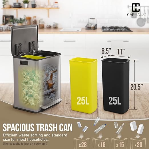 CAPHAUS Dual Trash Can with Lid, Trash and Recycling Bins Combo - Image 3
