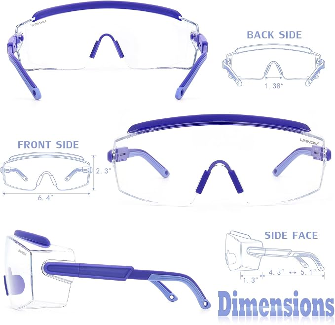 UKNOW Safety Goggles Over Glasses, Safety Glasses Anti Fog Wraparound Eye - Image 6
