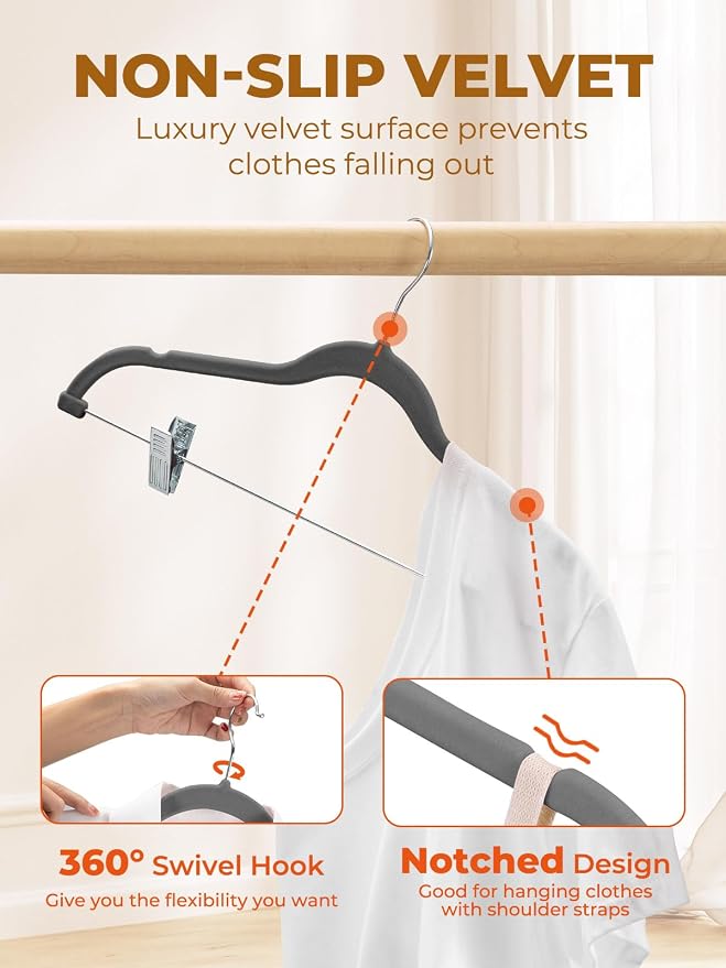 HOUSE DAY Velvet Skirt Hangers 36 Pack, Space Saving Slim Velvet Pant Hangers - Image 7