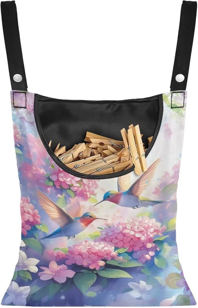 Hummingbird and Flower Clothes Pin Hanging Bag by Unknown
