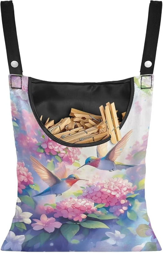 Hummingbird and Flower Clothes Pin Hanging Bag by Unknown