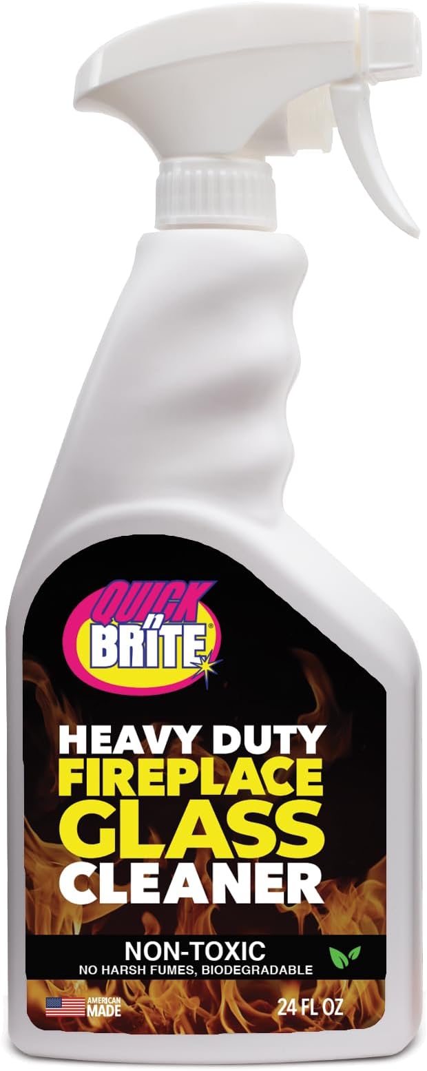 Quick N Brite Fireplace Glass Cleaner 24oz, Nonabrasive Cleaning Spray by QuickNBrite