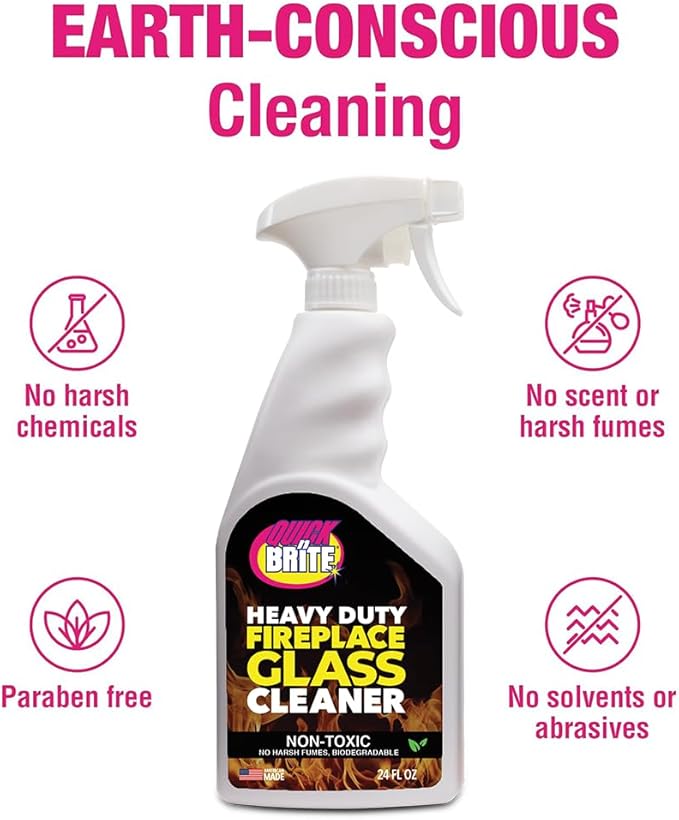 Quick N Brite Fireplace Glass Cleaner 24oz, Nonabrasive Cleaning Spray - Image 4