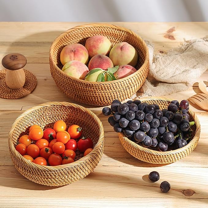 Rattan Bread Basket, Hand Woven Fruit Basket, Wicker Serving Basket Bowl - Image 5
