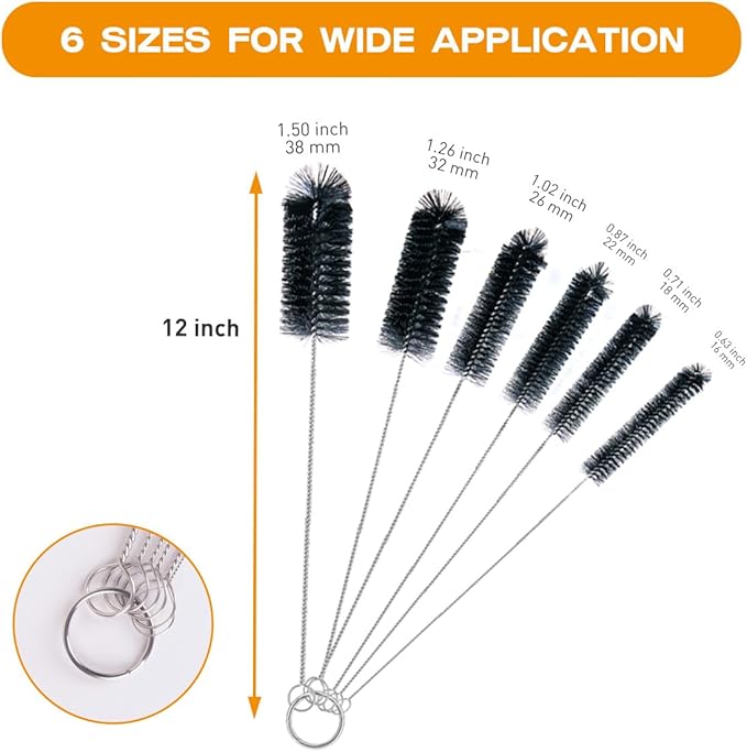 Straw Cleaner Brush Set, 6 Piece 12" Long Pipe Tube Bottle Brushes - Image 2