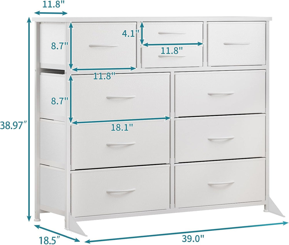 LUMTOK 10 Drawers Dresser with Fabric Bins for Bedroom,Closets，Rustic Brown