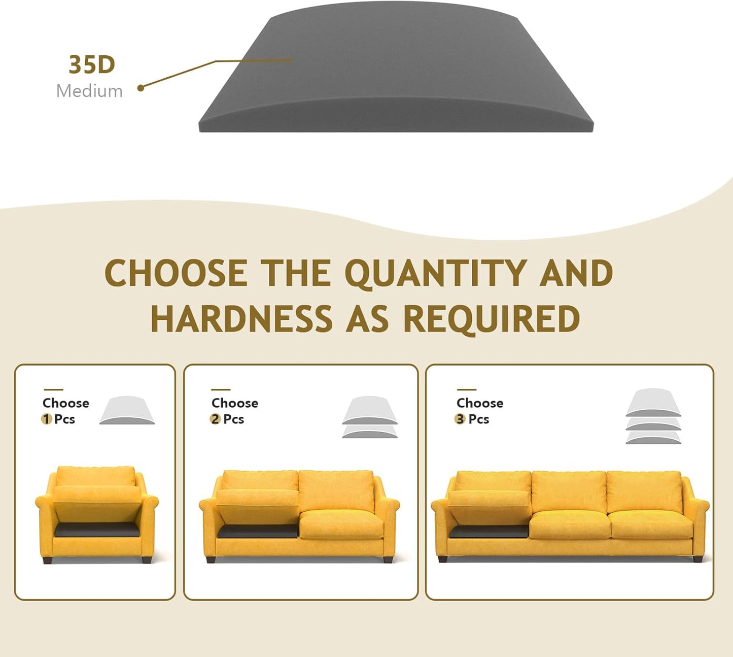 MYLIFESION Couch Cushion Support for Sagging Seat, 24x24x2 inches High-Density Foam Sofa Cushions Support, Under Cushion Sag Repair, Grey Set of 1
