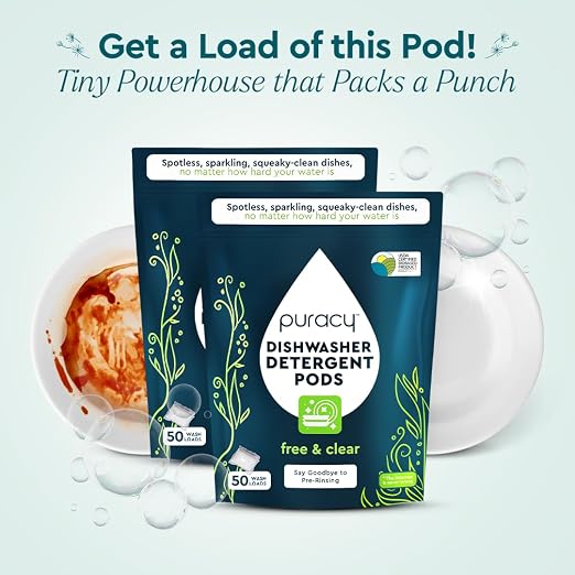 Puracy Dishwasher Pods, Natural Dishwasher Detergent, Free & Clear Dish tabs - Image 2