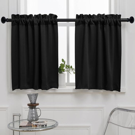 Pickluc Black Cafe Curtain 36 Inches Length, Rod Pocket Small Kitchen Curtain by PICKLUC