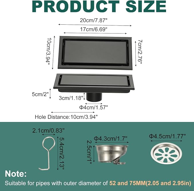 uxcell Rectangular Shower Drain, Brushed 304 Stainless Steel Odor-Proof Floor - Image 2